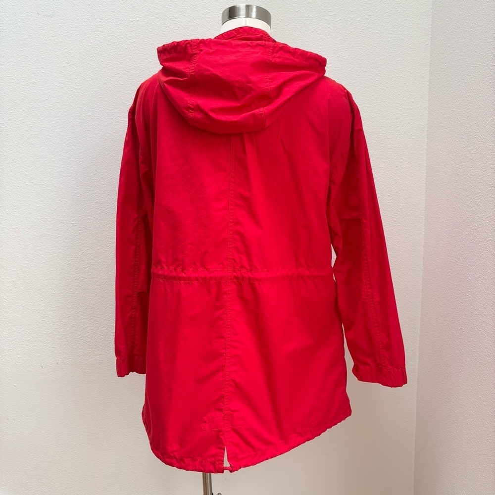 Garnet Hill Utility Jacket Hooded Long Anorak Lightweight Coat Cotton Red Size 6 - Picture 8 of 12